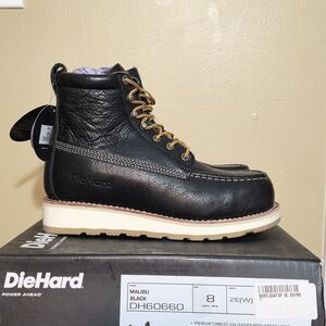 DieHard Malibu 6" Lace-Up Work Boots Soft Toe Black Leather DH60660 Men's 8 2E W